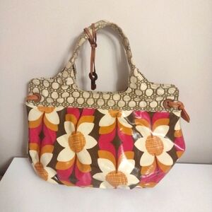 Vintage Fossil Key Per Coated Canvas Tote Handbag Purse 18" W